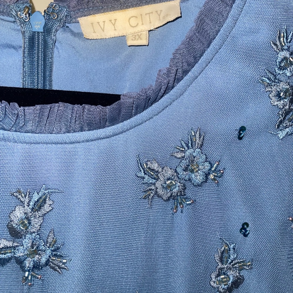 Ivy City Co Dusty Blue Embroidered Maxi Dress - Picture 2 of 6